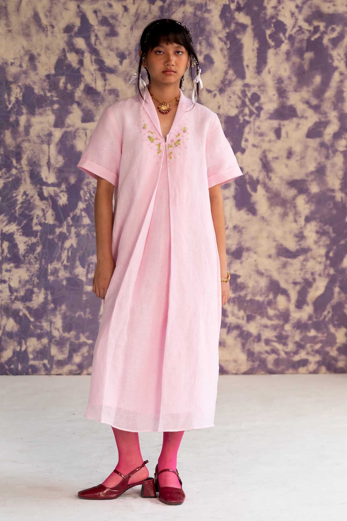 Buy Designer Pastel Pink Embroidered Dress Online